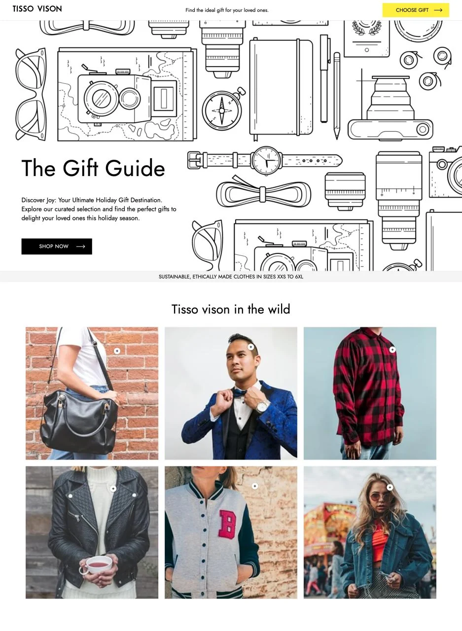 Full storefront page with an editorial shoppable photo gallery