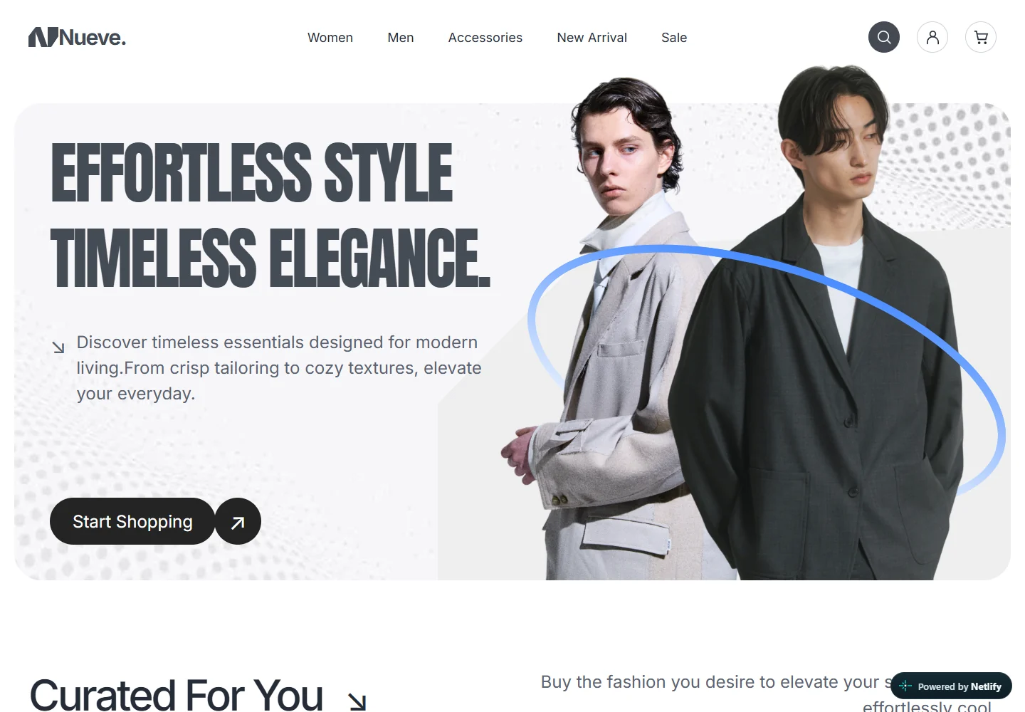 Nueve fashion storefront with an editorial hero and collection call to action
