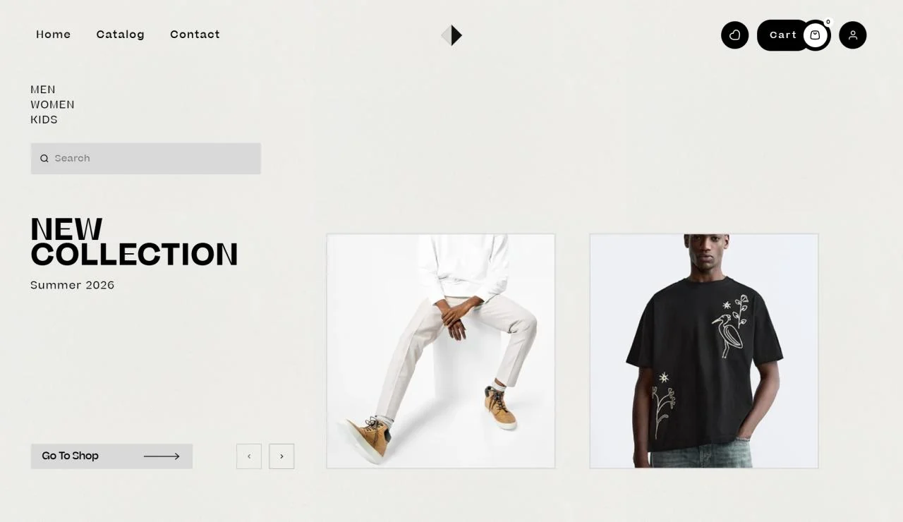 XIV fashion storefront with editorial typography and a summer collection